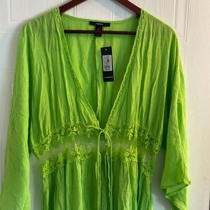 NWT forever 21 Lime Green Linen and Lace Kimono